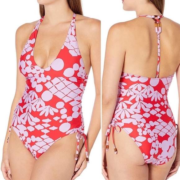 Trina Turk Red and Purple Floral One-Piece Swimsuit - Picture 1 of 12